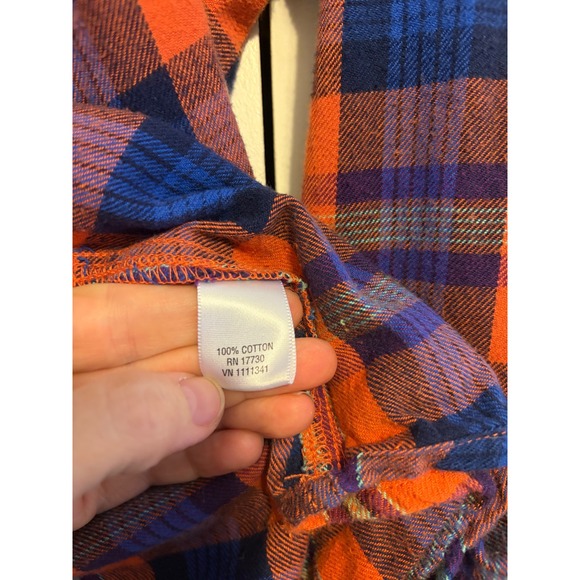 Mossimo Supply Co Flannel Button Up Shirt Orange Blue Plaid XL Utility‎ Style - Picture 6 of 6